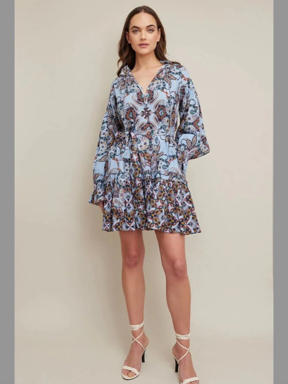 Cara Cara Robin Mini Dress L Blue Paisley Cotton